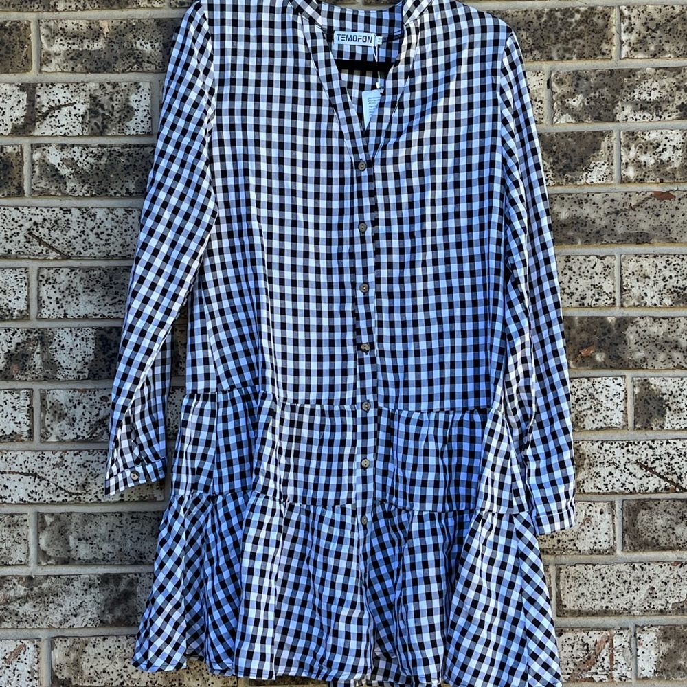 Temofon black and white checkered dress